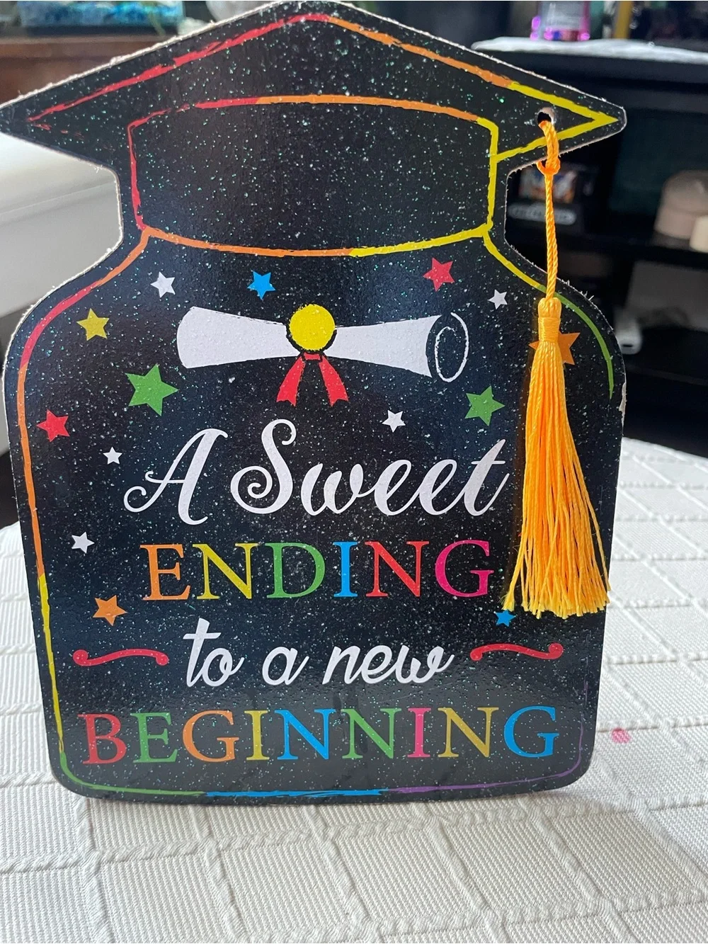'A Sweet Ending to a New Beginning' Graduation Photo Prop - Black